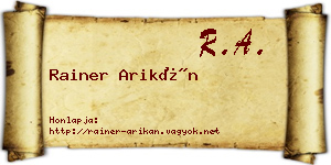 Rainer Arikán névjegykártya